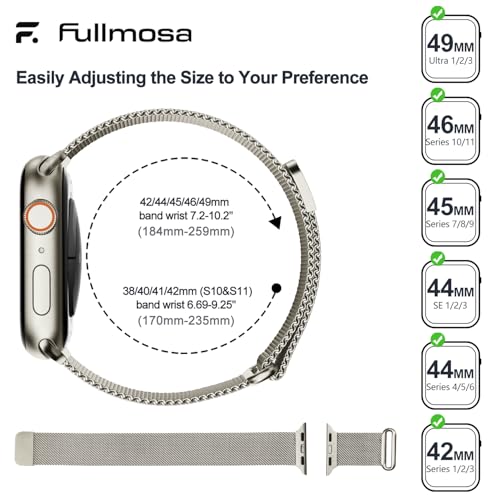 Fullmosa Correa Magnética Para Apple Watch 44mm 46mm 45mm 49mm,Starlight | Milanesa Pulsera de Repuesto Acero Inoxidable Loop para Ultra3/2/1 Series 11 10 9 8 7 6 5 4 3 2 1 SE3/2/1 para Mujer Hombre