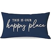 PANDICORN This is Our Happy Place Pillow Covers 12x20 Inch Blue Modern Farmhouse Outdoor Cottage Decorations Lumbar Decorative Throw Pillows Cases for Home Living Room Bedroom Porch Couch Sofa Decor