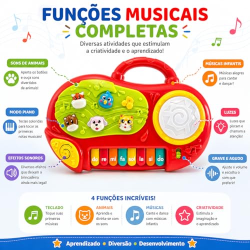 Brinquedos Para Bebe Teclado Infantil Musical Educativo Maestro Com Som Luz E Animais A partir de 1 Ano de Idade Brinquedo Sons Musical Infantil