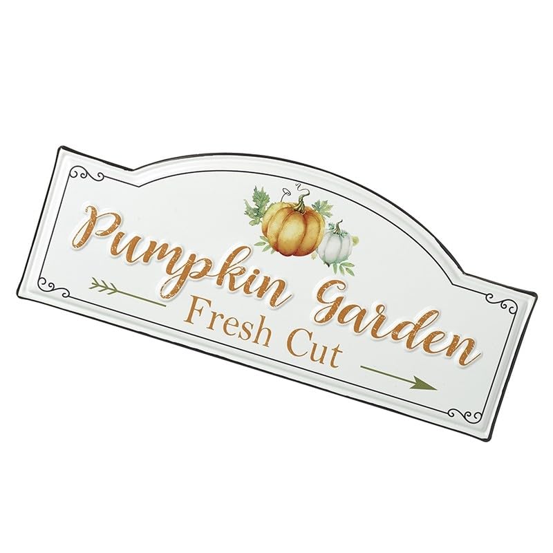 Heaven Sends Metal Pumpkin Garden Hanging Sign White/Orange - 35cm x 15cm - Halloween Autumn Decoration Pumpkin Themed Décor - Autumnal Decoration - Perfect for Home, Windows, Living Room, Front Door