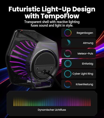 G2000 Pro 2.0 RGB Gaming-Lautsprecher mit 64 W Spitzenleistung, 270° TempoFlow™ Light Sync, Virtual 7.1 Surround Sound - Bluetooth 5.4/USB-C/AUX für PC, PS5, Schwarz
