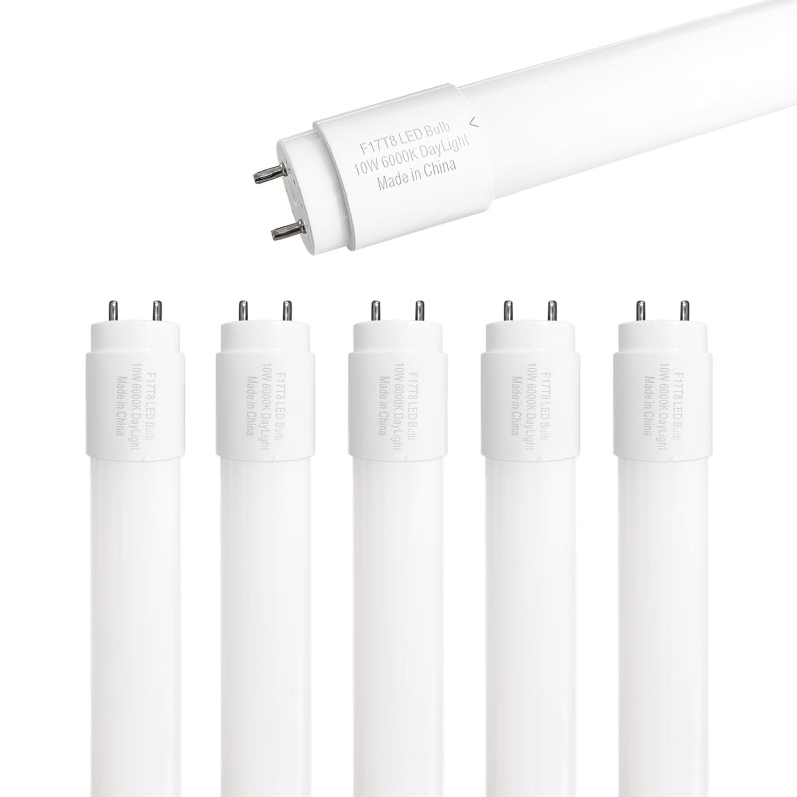 Photo 1 of Type B F17T8 LED Replacement, 24 Inch LED Light Bulb 10W, 2ft LED Tube, F20T12 LED Replacement Bulb for Cabinet,Store,Shop, G13 Base Double Side Power Input Ballast Bypass, Daylight 1250Lm 6 Pack