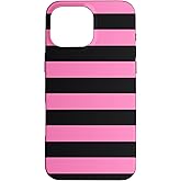 Black and Pink Stripes Horizontal Pattern Trendy Striped Case for iPhone 16 Pro Max