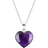 OdrillionGems Gemstone Heart Silver Plated Pendant Necklace, 25-30mm Heart Crystal Necklace, Stone Jewelry for Women, Healing Crystals, 20 inches Adjustable Chain