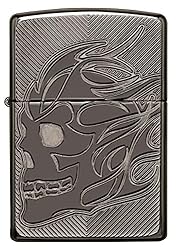Zippo Skull Head Armor High Polish Black Ice Pocket