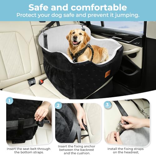 KYG Car Seat Dog Medium / Large Dogs up to 55 lb, Waterproof Dog Seat Car with Two Cushions, Washable Dog Basket, Car Back Seat, Removable for Easy Cleaning, Can Be Used All Year Round