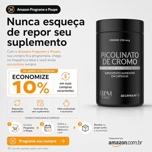 Picolinato De Cromo 250mcg Puro 60 Cápsulas ELLYM NUTRITION Auxilia No Metabolismo De Proteínas, Carboidratos E Gorduras