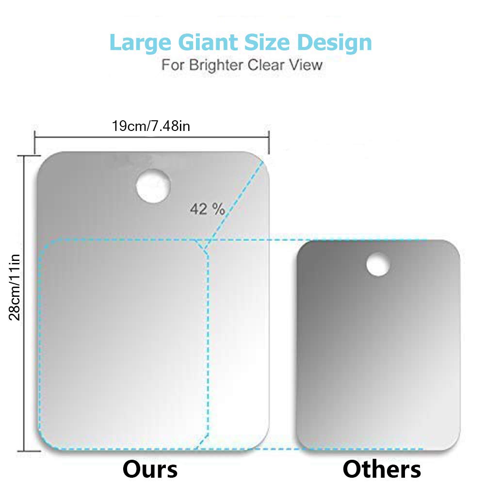 XoYo-Large Fogless Shower Mirror （11inX7.48in）, Includes 1 Adhesive Hooks, Anit-Fog Shower Mirror, Shower Makeup Shave Mirror, Frameless Shower Mirror, Wall Hanging Mirror (Large, 1 Pack)