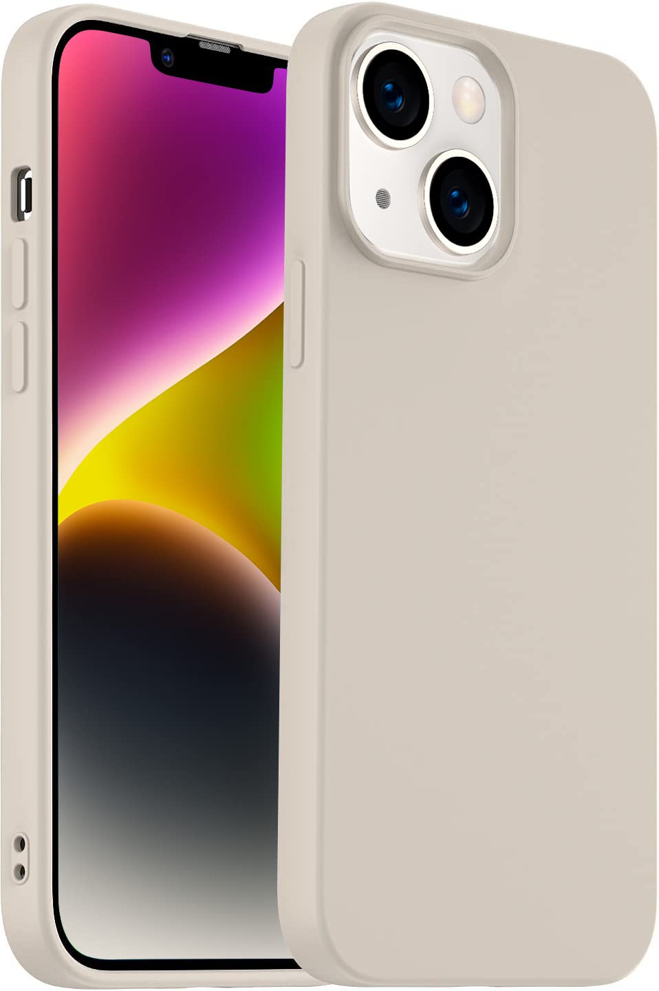 Amytor Designed for iPhone 14 Plus Case, Silicone Ultra Slim Shockproof Phone Case with Soft Anti-Scratch Microfiber Lining, [Enhanced Camera Protection] 6.7 inch (Stone)