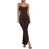Floerns Women's Ruffle Ruched Cami Dress Draped Split Elegant Bodycon Maxi Dresses