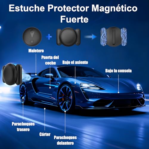 Localizador GPS para Coche,Rastreador GPS Coche Magnético,Tag Localizador Oculto,Sin Cuota Mensual,Cobertura Global,Compatible con iOS y Android,Apto para Vehículos,Mascotas y Equipaje-Negro
