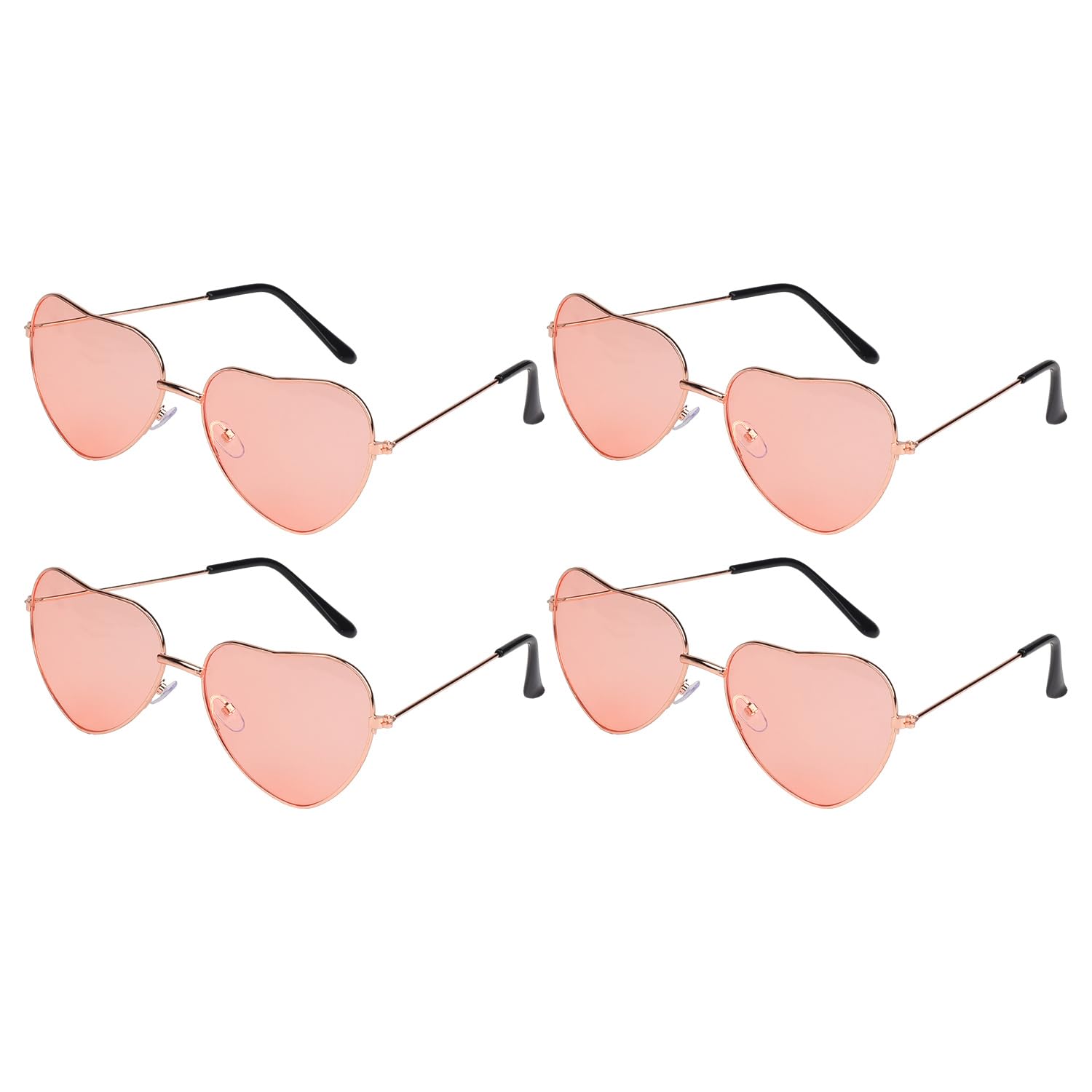 Bohue 4Pcs Hippie Specs Glasses Pink Heart Shaped Hippie Glasses Retro Sunglasses Costume Accessories 70's Style Eyewear for Festival Bar Party
