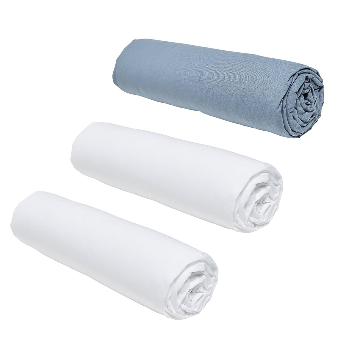 TODAY Essential Set of 3 Fitted Sheets 160 x 200 cm for Double Bed, 100% Cotton, Chalk/Denim — image 1