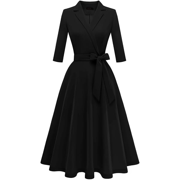 knee length dresses for ladies Big Bowknot Polka Dots Puff Long Sleeve Audrey Hepburn Style 1950s Vintage Dress, Green / S main image 1