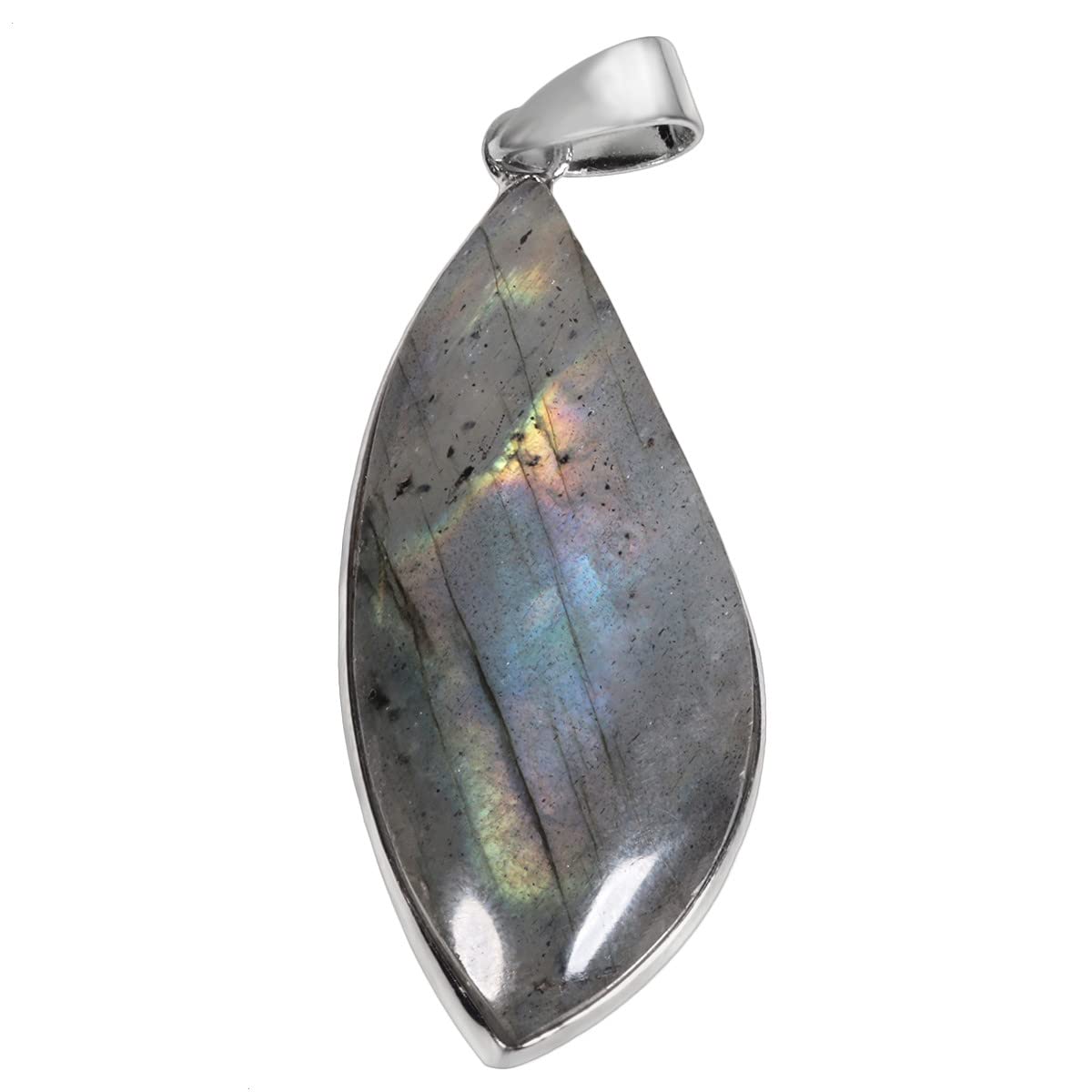 mookaitedecor Natural Labradorite Crystal Pendant Necklace, Reiki Healing Moonstone Necklace Semi Precious Stone Gemstone Women Jewellery Gift, Pendant Length 2.8-4.4cm/1.1-1.7”