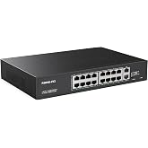 Real HD 16 Port PoE Switch, High Power 300W, 16 PoE+ 100Mbps Ports with 2 Gigabit Uplink Ethernet Ports, Unmanaged Plug and Play, Each Port Up to 30W, 802.3af/at Compliant, Rack Mount