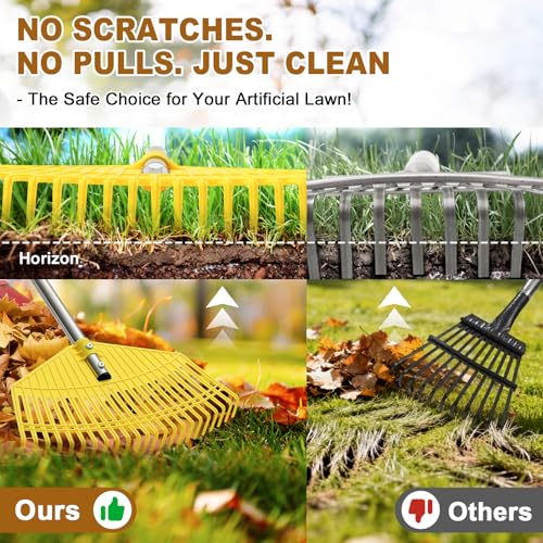 Garden Leaf Rake for Leaves - 42cm Wide Nylon Plastic Head,165cm Adjustable Lightweight Handle for Women Seniors Kids,23 Flexible Lawn-Friendly Tines for Grass,Pine Needle,Mulch,Small Debris