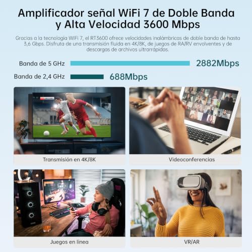 PLERY WiFi 7 Repeater BE3600 Dual Band WiFi Signal Amplifier 5G/2.4G up to 3600Mbps, Long Range WiFi Repeater with Gigabit, MLO and 4K-QAM Port, Compatible with EasyMesh and All Routers
