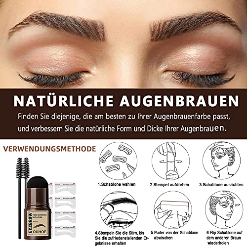 Augenbrauen Stempel,Augenbrauen Schablone, 1-Schritt-Brauen-Stempel und Form-Set, Stempel mit Augenbrauen-Schablonen-Aufklebern Make-up-Tools für Frauen(Dunkelbraun)
