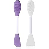 2 Pcs 2 in 1 Double-Sided Facial Scrubber Brush Tool, Silicone Facial Cleansing Brush, Face Masks Skincare Brushes for Pore Cleansing, Remove Blackheads, Makeup Skincare Removal, White&Purple