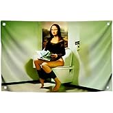 3x5 Feet Tapestry Meme Polyester Flag Mona Lisa Sits On the Toilet with Four Brass Grommets - Meme Flags for Outdoor and Indoor - Durable Women or Man Cave Wall Flag for College Dorm Room Decoration