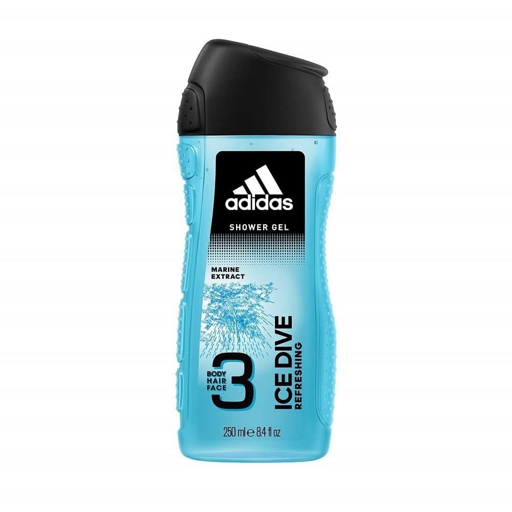 adidas Ice Dive Shower Gel - with 3-in-1 Formulation for Face, Body and Hair & a Long Lasting Fresh Feel - Shower Gel (250 ml)