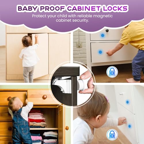 LBOYLOVE® Magnetic Cupboard Locks for Children (8-Locks + 2 Key) - Child Locks for Kitchen Cupboards - Adhesive Magnet Baby Safety Proof Locks for Cabinets and Drawers, Including Screws