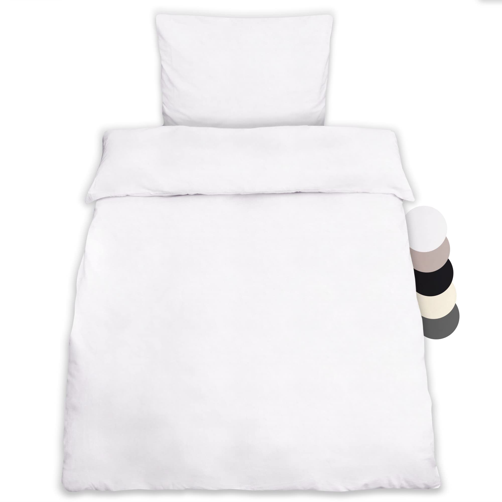 Beautissu Single Bedding Set 155x220 cm Julie 1 Set Duvet Cover Set 100% Cotton - Bedding for a Single Bed with Pillowcase & Blanket Cover Cotton Duvet Cover White