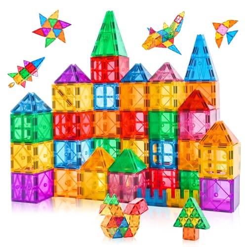 Katiago Magnetic Building Blocks Kids 64 Pieces 3D Magnetic Building Games Construction Magnetics Christmas Birthday Gifts for 3 4 5 6 Years Old Girls Boys
