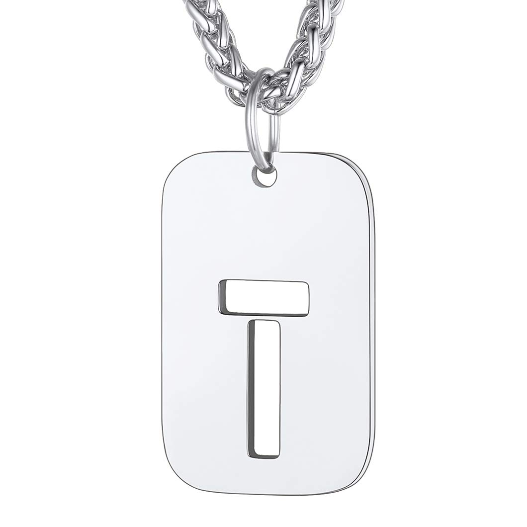 Richsteel Dog Tag Letter Necklace With Initial On It Mens T Pendant