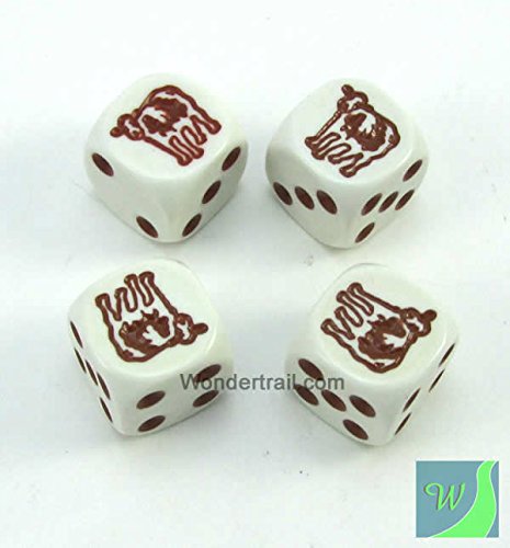 WKP17669E4 Cow Dice D6 White Opaque with Brown Pips 16mm (5/8in) Set of 4 Dice Koplow Games