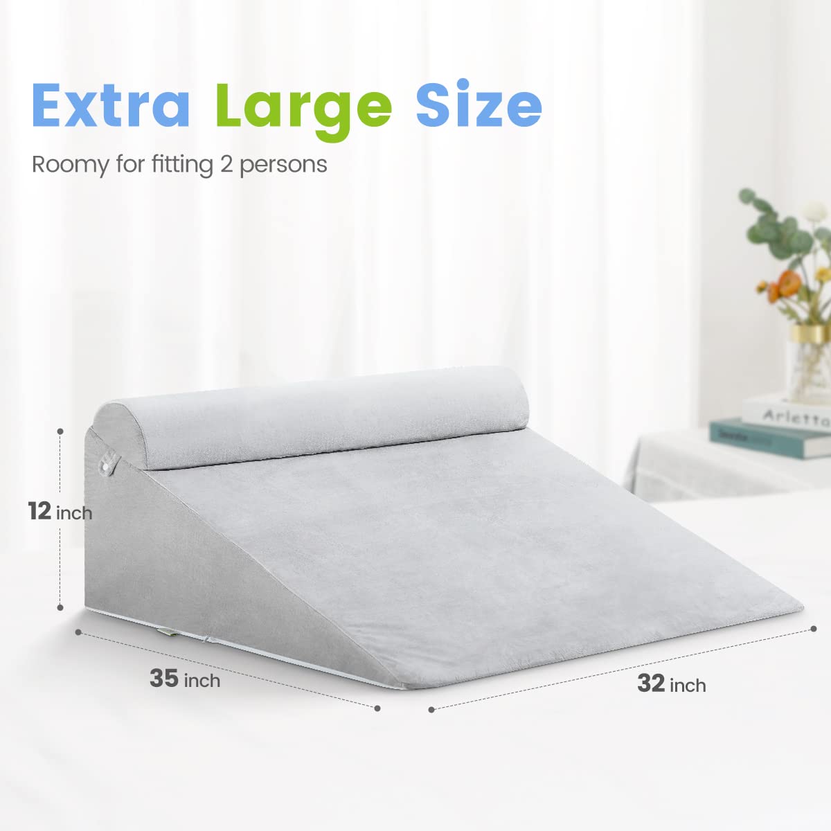 OasisSpace Double Extra Large Wedge Pillow Orthopedic Bed Wedge Pillow Set, Memory Foam Sitting Wedge Pillow for Adults, Wedge Pillow for Sleeping, GRED and Acid Reflux (12''Hx35''Lx32''W)