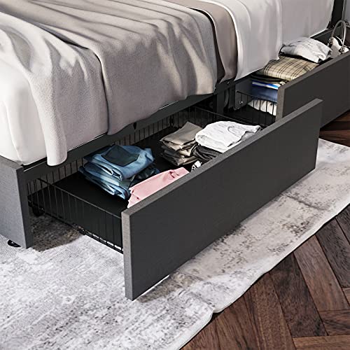 Rolanstar Queen Bed Frame with Headboard and 4 Drawers, LED Lights