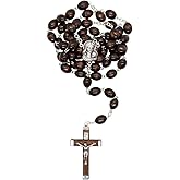 Brown Wooden Rosary with Silver-Tone Mother and Child Centerpeice | Catholic Prayer Devotional Beads | Great Religious Gift for First Holy Communion and Confirmation