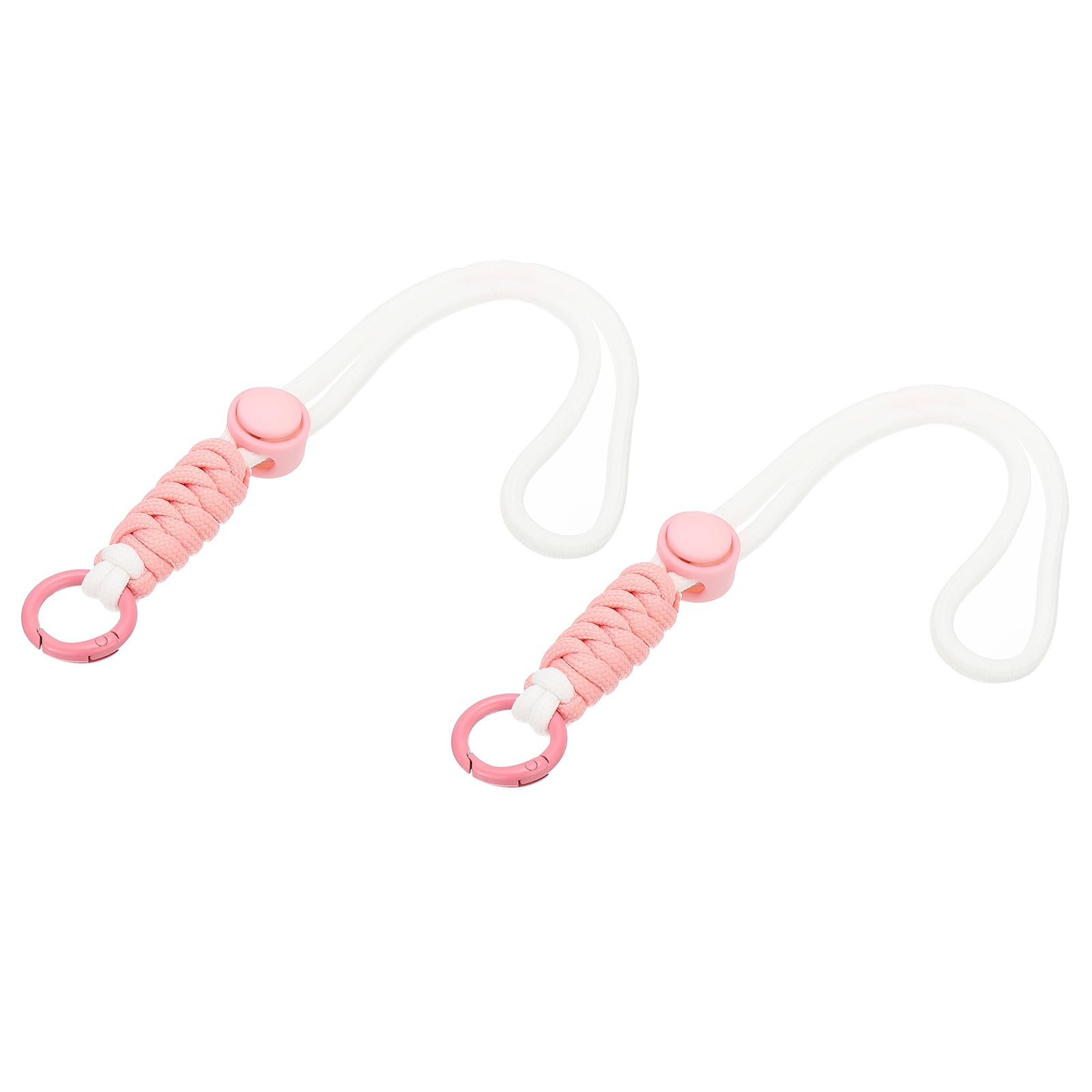 PATIKIL Paracord Lanyard Keychain, 2Pcs Cell Phone Keychain Rope Wrist Lanyards Braided Strap with Spring Ring for Hanging Key, Pink, White