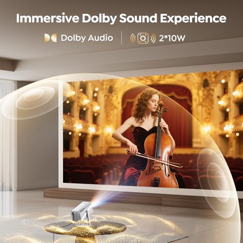 Smart Projector [Built-in Apps/4K Support/2026 Upgraded] with WiFi and Bluetooth, Native 1080P Outdoor Movie Projector, Auto Focus, Dolby Audio, TOPTRO Mini Portable Proyector w/ YouTube/Prime Video