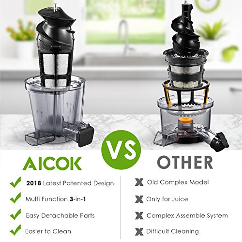 Slow Masticating Juicer Extractor Aicok Compact Cold Press Juicer Machine Easy to Clean, Quiet