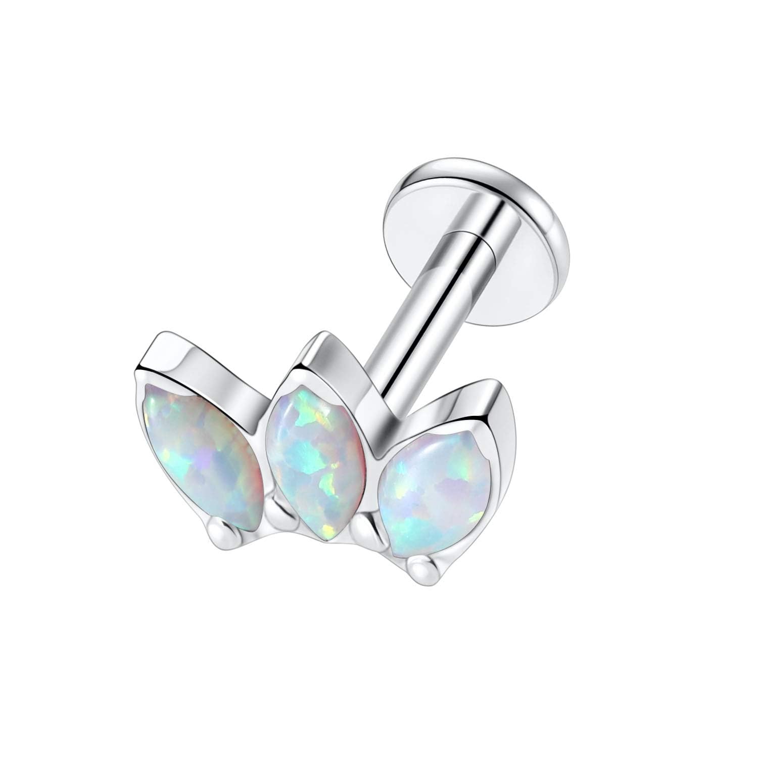 hengkaixuan 16G opal Cartilage Tragus Earrings G23 Titanium Studs Earrings Women Girls Conch Helix Tragus Piercing