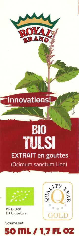 Royal Brand Organic Tulsi Holy Basil Tincture 50ml Glass Drops