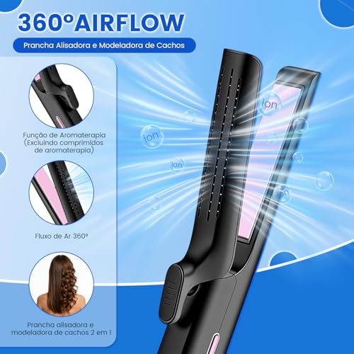 Chapinha Profissional, Com configuração de ar frio e placas flutuantes 3D, Configurações de 5 temperaturas, 15 Aquecimento rápido e desligamento automático seguro, Para todos os tipos de cabelo