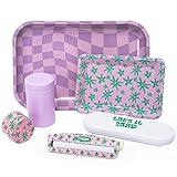 9-Piece Kit, Flowers and Checkers Pink Rolling Tray