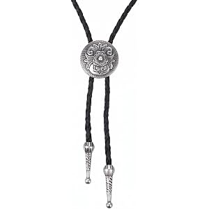 Susade Bolo Tie Cowboy Rodeo Leather Necktie Round Shape Native American Rope String Western Necklace Costume Accessories for
