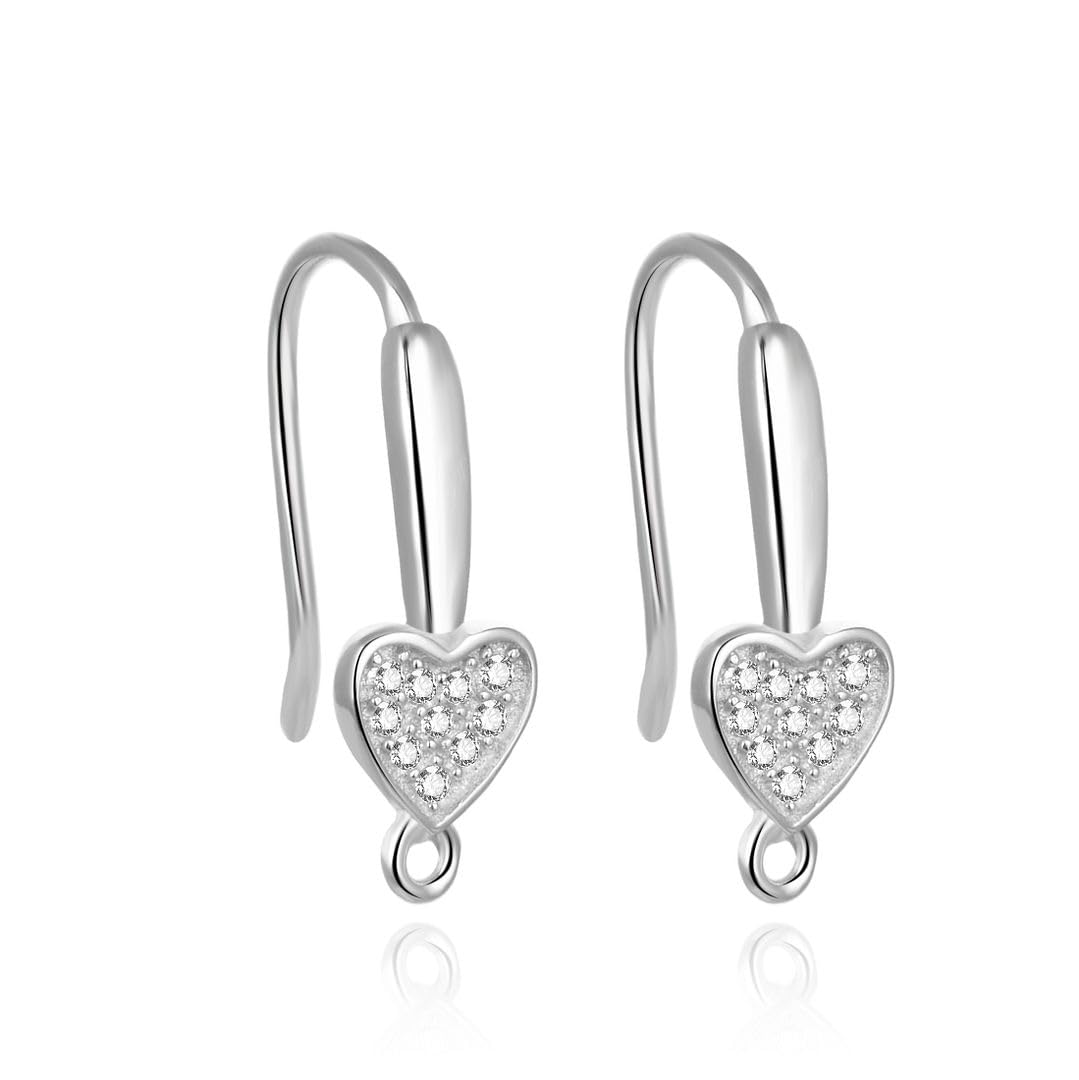 10pcs Authentic 925 Sterling Silver Earring Hooks Dangle 10 Created Diamonds Heart Ear Wire Connectors for Earrings Making SS448