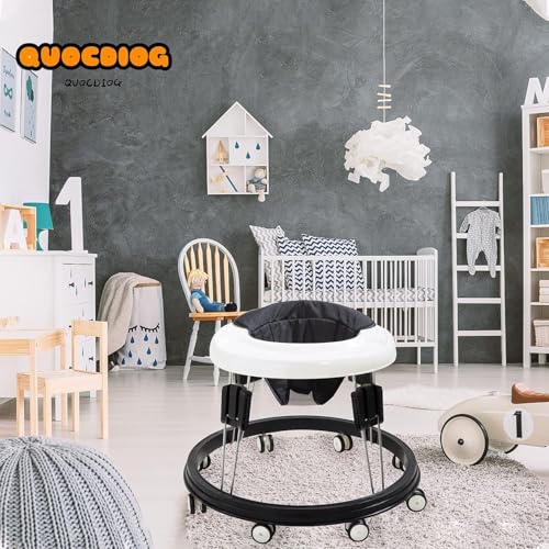 مشاية اطفال Foldable 9-Level Adjustable Height + Anti-Rollover Safety | DMG Baby Walker for 6-18M Boys/Girls, Multi-Function & Comfortable for Home/Outdoor (Black)