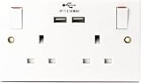 Status 13A Double Switched Plug Socket with 2 USB Ports White Plastic