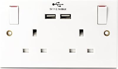 Status 13A Double Switched Plug Socket with 2 USB Ports White Plastic