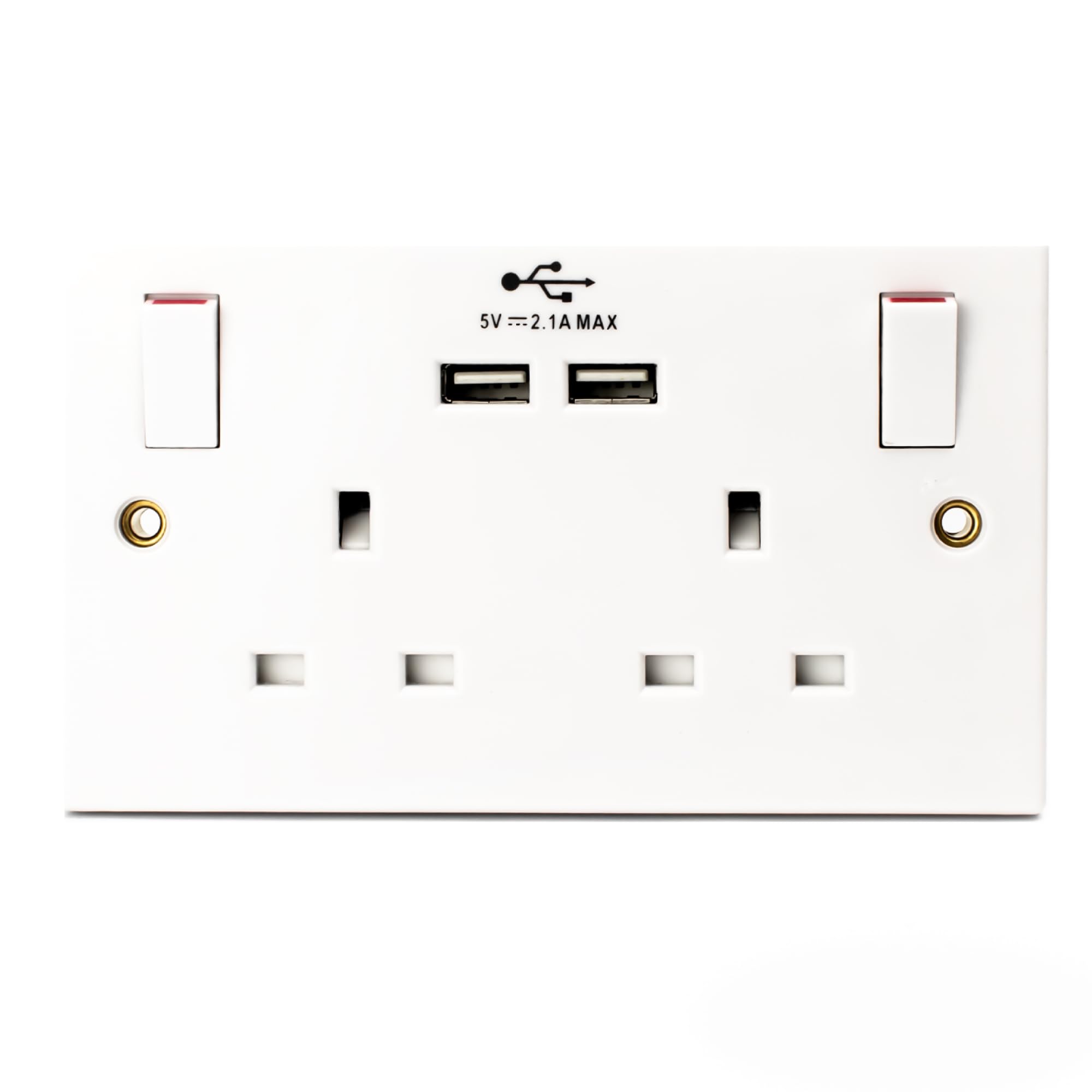 STATUS Plug Socket UK | Double Socket with Double USB Plug | White Plastic | 13A Double Switched Wall Socket | S2G13A2USBSWS4