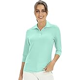 Corna Women's 3/4 Sleeve Golf Polo Shirts UPF 50+, V Neck Mositure Wicking Performance Sports Collared Shirt Office Work Tops