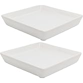 Square Plant Saucer 4 Inch 2 Pack，Plant Trays for Pots, White Ceramic Plant Saucers for Indoors Outdoors, Plant Drip Tray 4 6 8 10 12 14 Inch