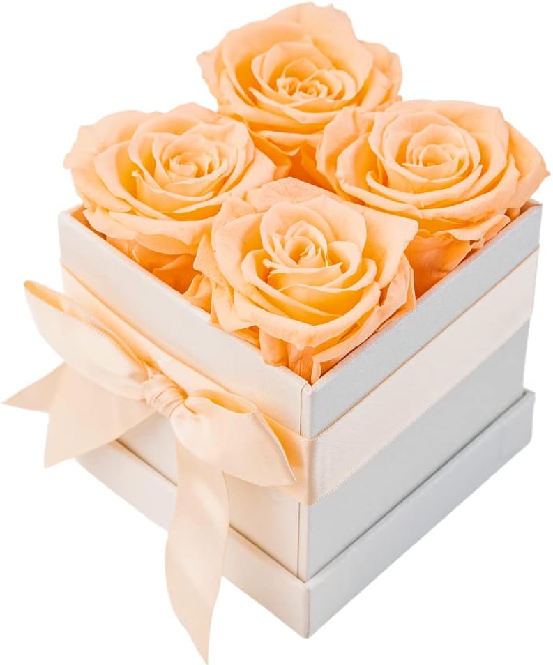 Dried & Preserved Flora - AROMEO Peach Roses Gift That Lasts | Preserved Fresh Flowers for Delivery Prime, Roses for Her, Mom, Girlfriend, Wife, Anniversary, Birthday, Wedding | Forever Roses Fresh Cut